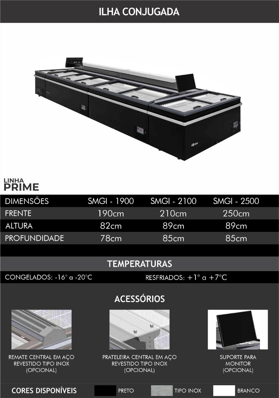 Composição da Ilha Prime com módulos e telas nas pontas